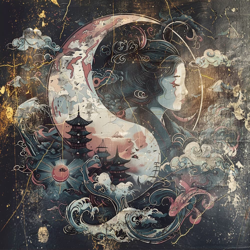 Crescent Moon Geisha by Rafal Kulik — canvas wall art