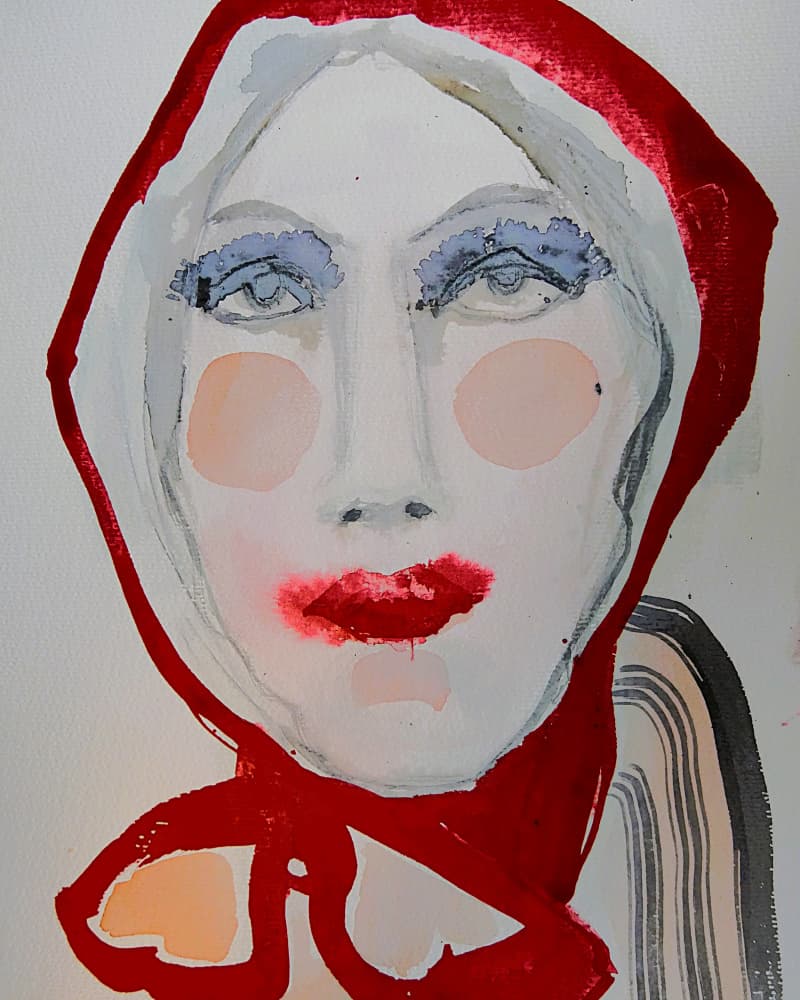 Red Hooded Woman Portrait by Doris Schmitz — canvas wall art