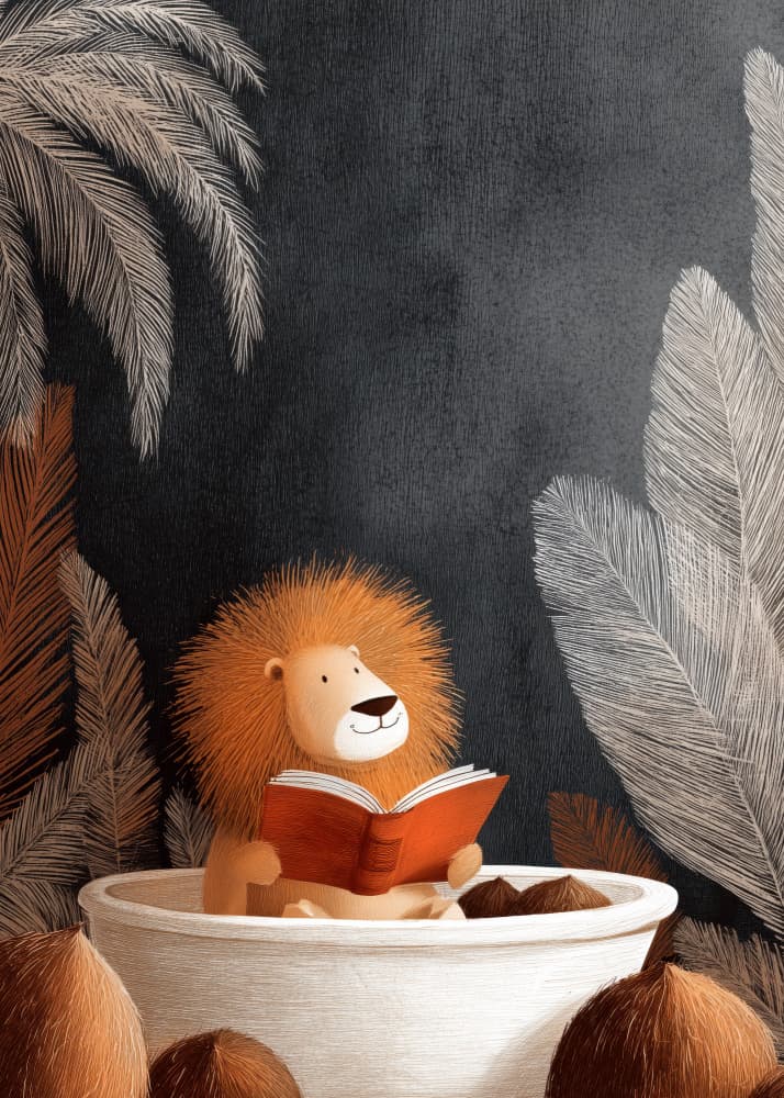 Tropical Reading Lion by Justyna Jaszke — canvas wall art