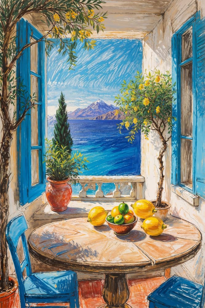 Lemons and Ocean Balcony by The Art Concept — canvas wall art