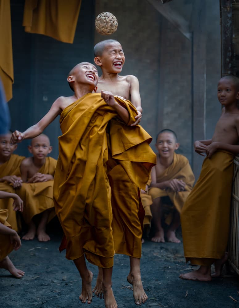 Joyful Monk Play by Fira Mikael — canvas wall art
