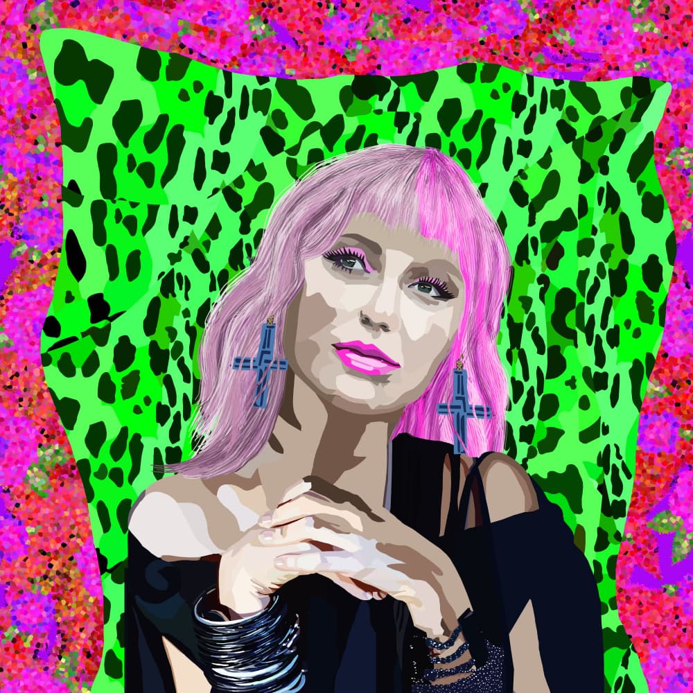 Neon Leopard Pink Hair by Lynnda Rakos — canvas wall art