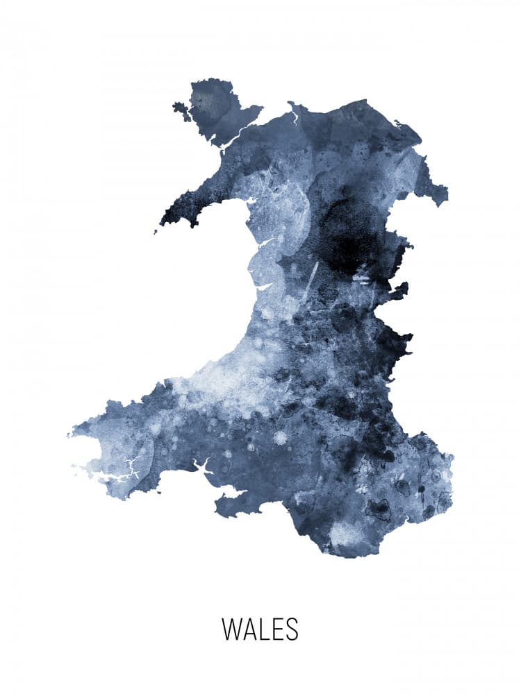 Welsh Watercolor Map by Michael Tompsett — canvas wall art