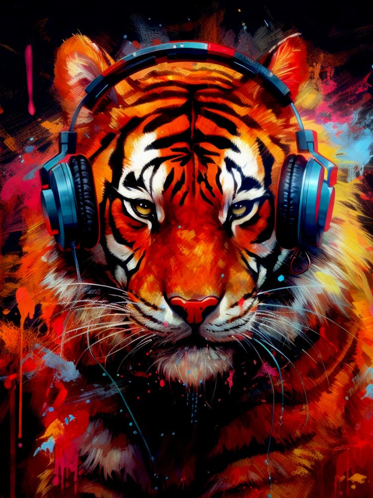 Cool Tiger Headphones by Justyna Jaszke — canvas wall art