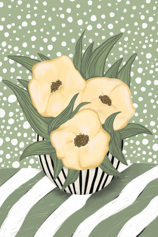 Yellow Flowers Striped Vase