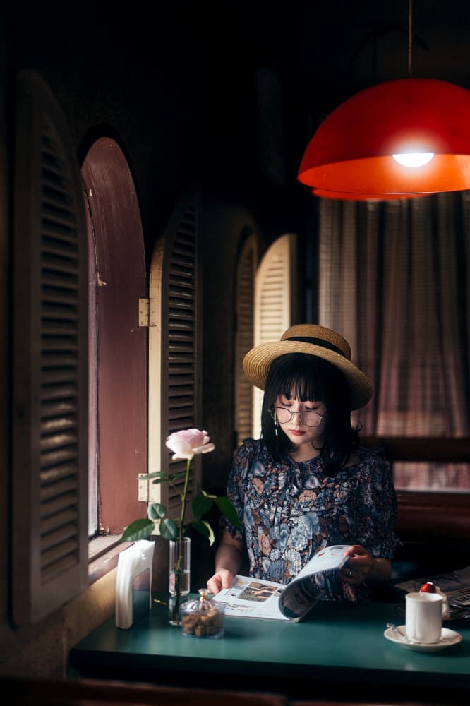 Woman Reading Cafe by Yuzo Fujii — canvas wall art