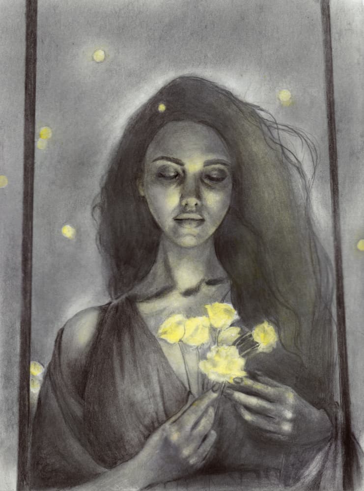 Dreamy Woman Glowing Flowers by Christine Lindstrom — canvas wall art