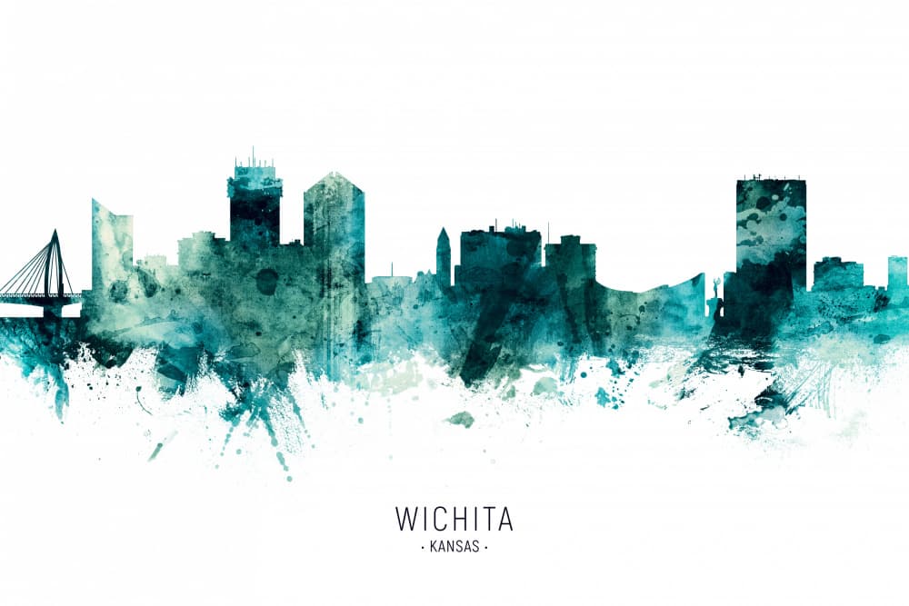 Wichita Kansas Skyline by Michael Tompsett — canvas wall art