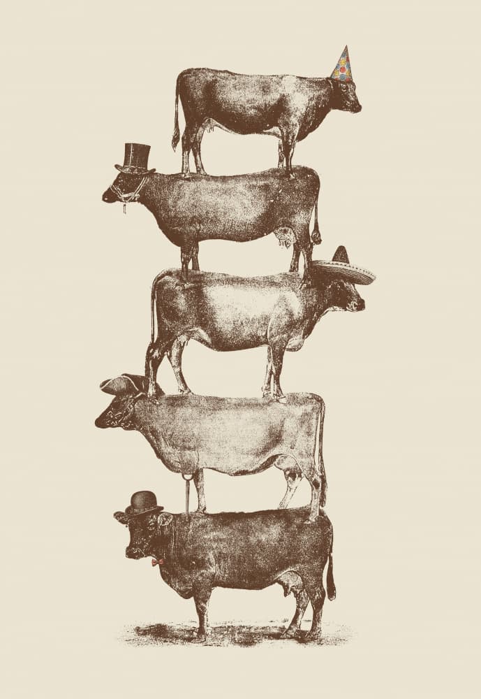 Whimsical Cow Stack by Florent Bodart — canvas wall art