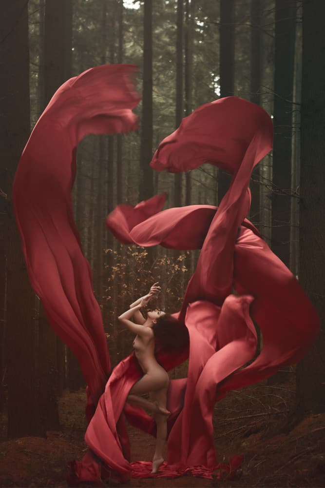 Ethereal Red Forest Figure by Christophe CLOVIS — canvas wall art
