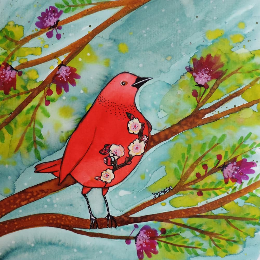Blooming Red Bird by Sylvie Demers — canvas wall art
