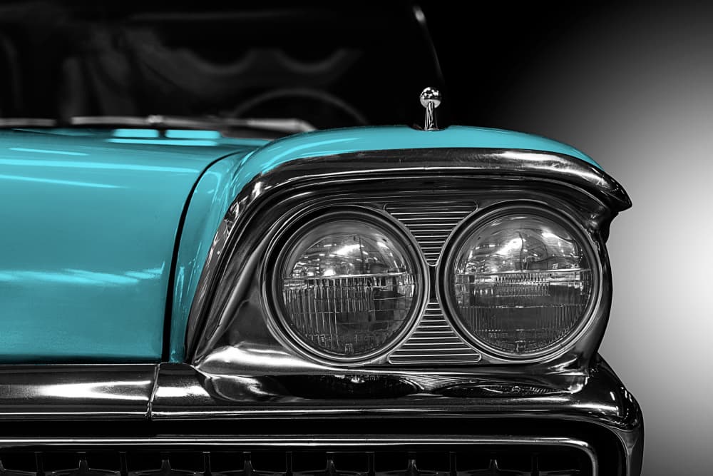 Turquoise Classic Car Headlights by Roland Weber — canvas wall art