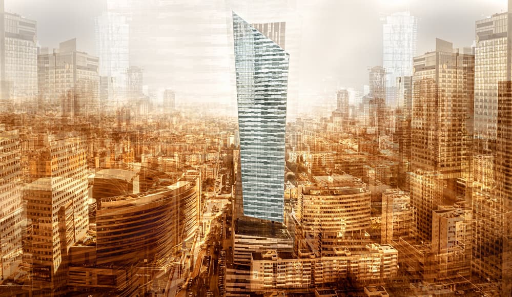 Modern City Layers by Marc Huybrighs — canvas wall art