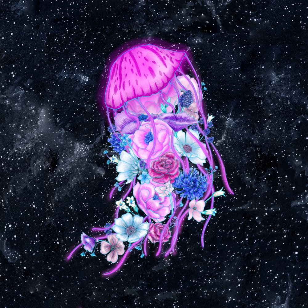 Cosmic Floral Jellyfish by EC Mazur — canvas wall art