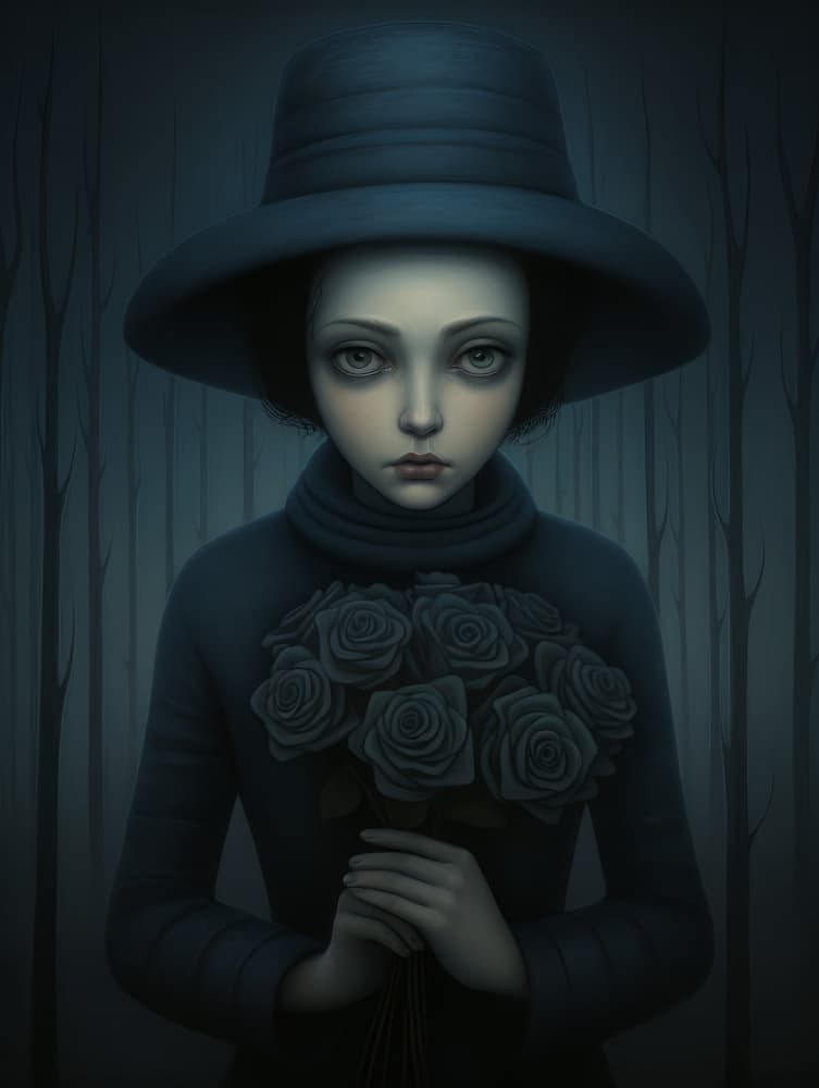 Gothic Girl with Roses by Bilge Paksoylu — canvas wall art