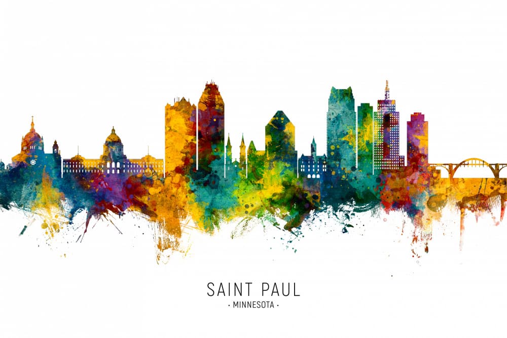 Saint Paul Watercolor Skyline by Michael Tompsett — canvas wall art