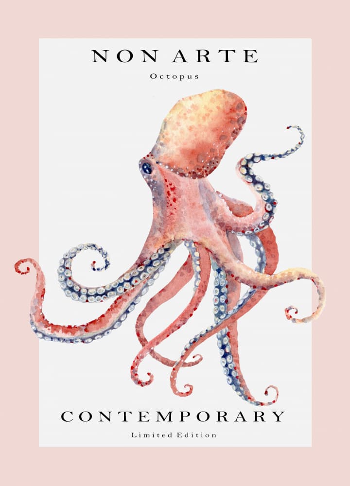 Pink Watercolor Octopus by Rikke Løndager Boisen — canvas wall art