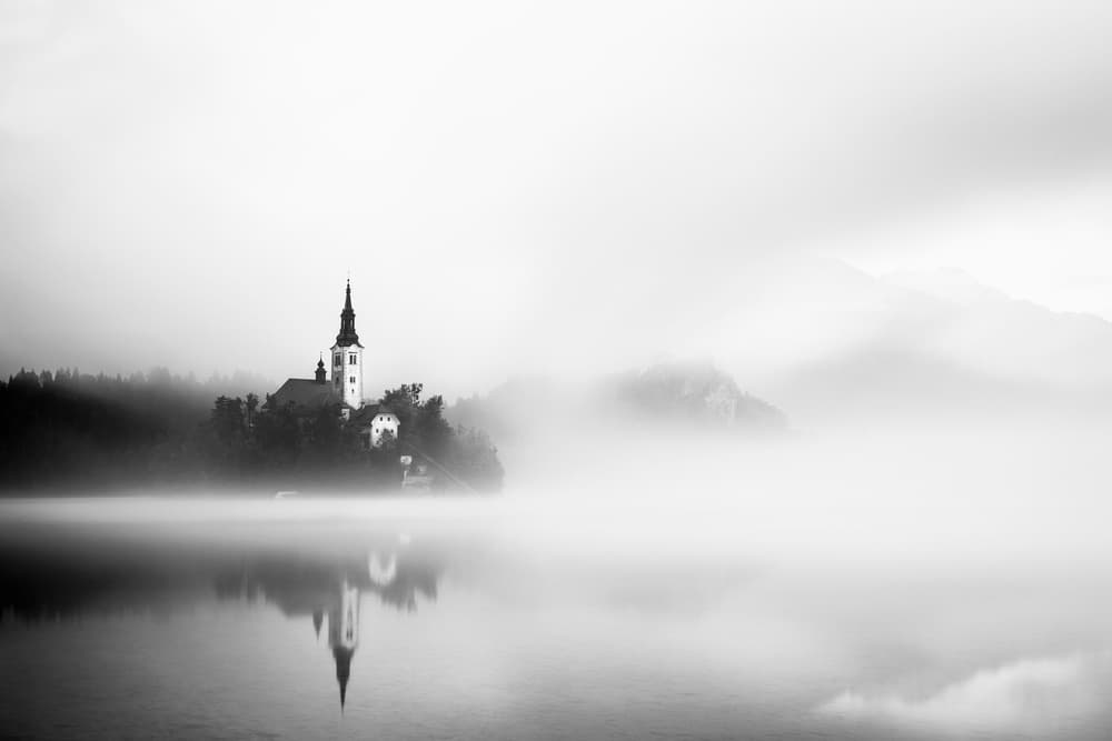 Lake Bled Misty Morning by Lubos Balazovic — canvas wall art