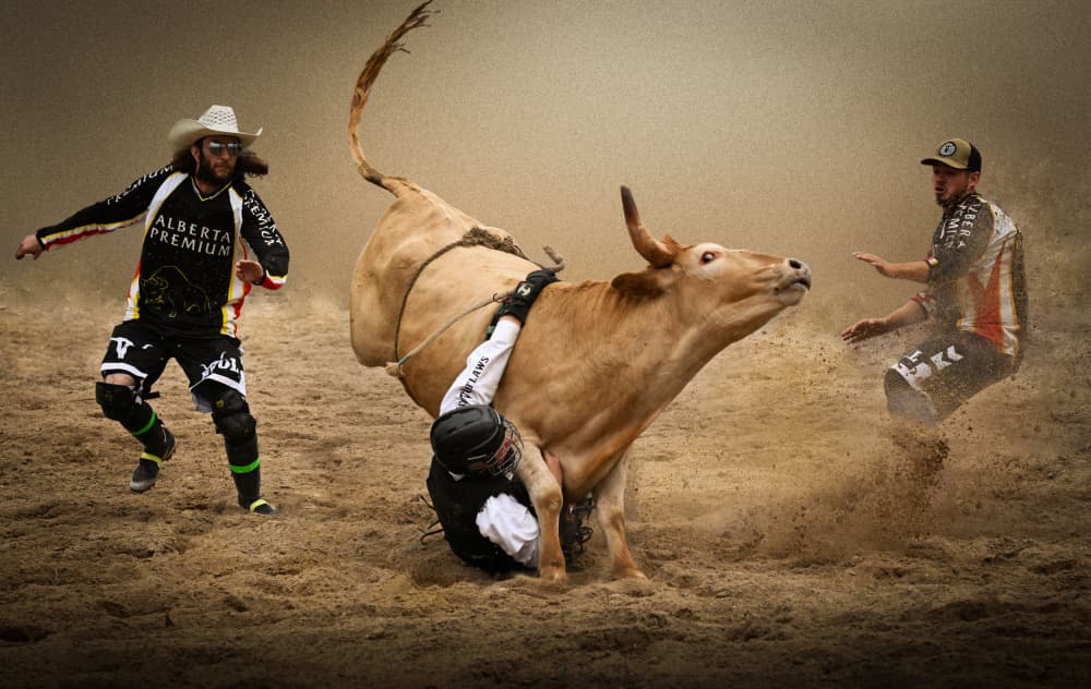 Cowboy Bull Riding Action by Yuanwei Zuo APA — canvas wall art