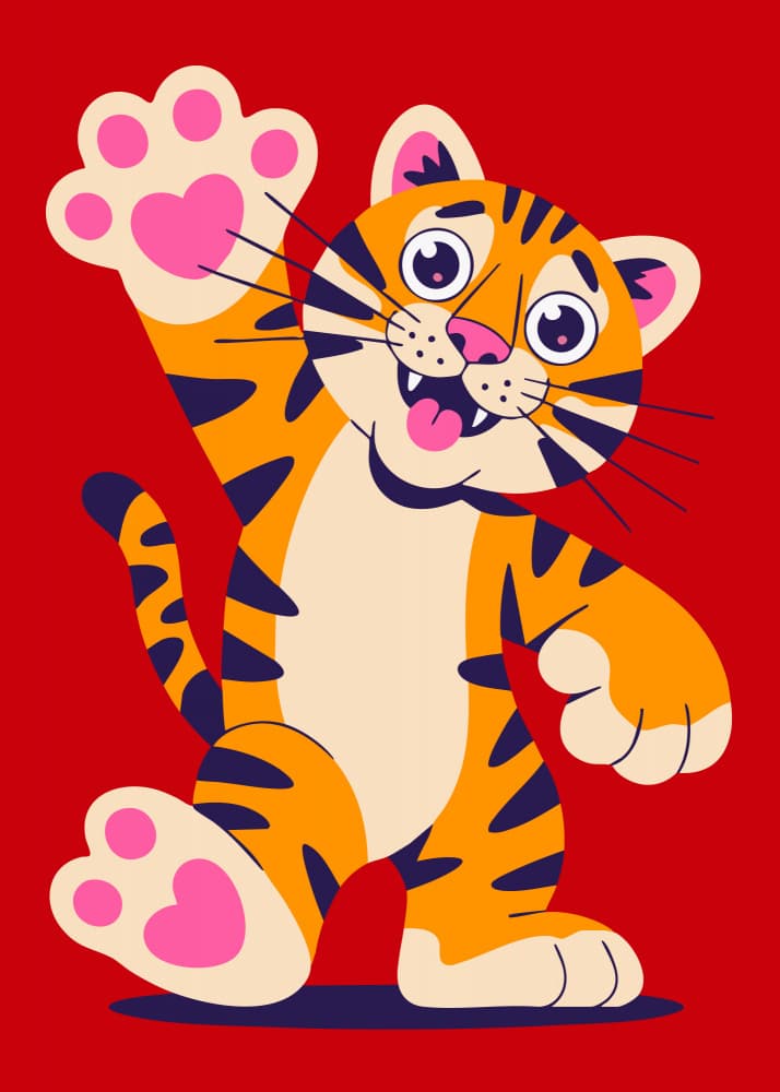 Happy Waving Tiger by Andreas Magnusson — canvas wall art