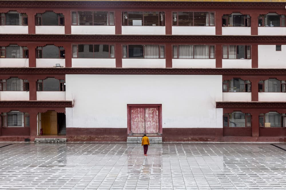 Solitary Monk Temple Walk by Ella Waldman — canvas wall art