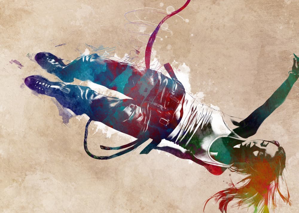 Colorful Falling Dancer by Justyna Jaszke — canvas wall art