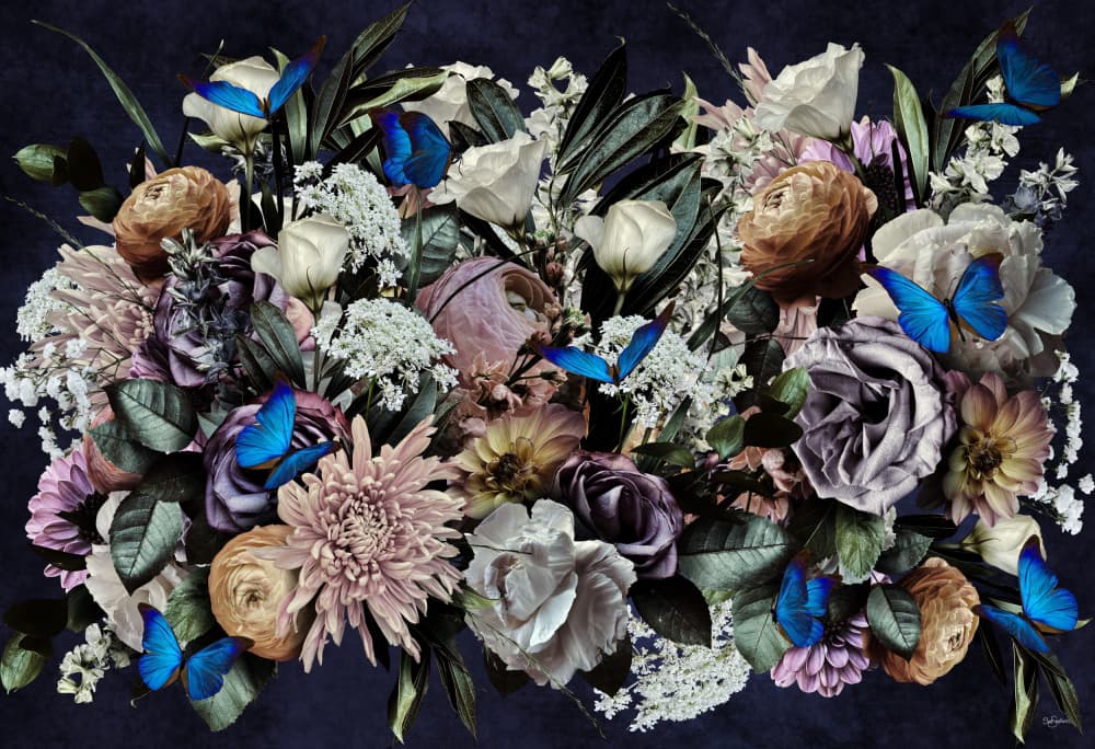 Moody Floral Butterflies by Sue Skellern — canvas wall art