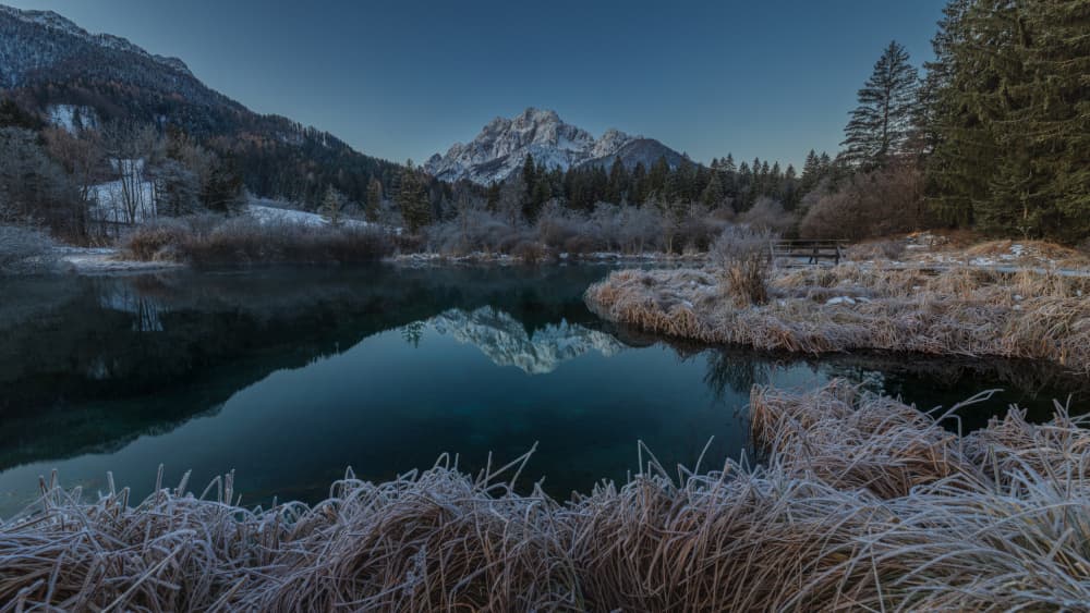 Winter Lake Reflection by Bor — canvas wall art