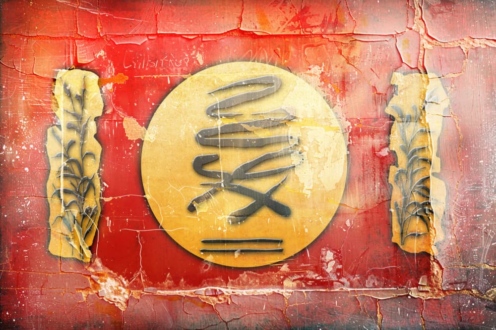 Red Gold Oriental Symbol by Rafal Kulik — canvas wall art