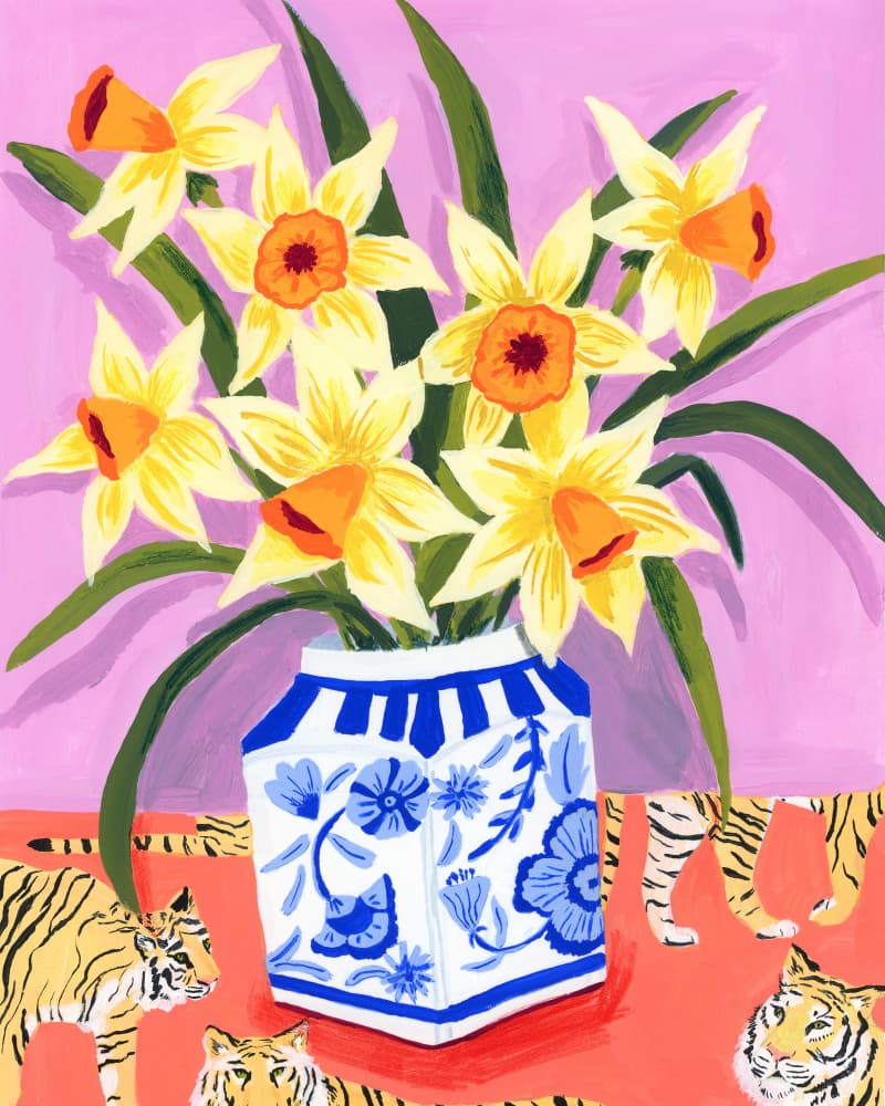 Vibrant Daffodils and Tigers by Sarah Gesek — canvas wall art