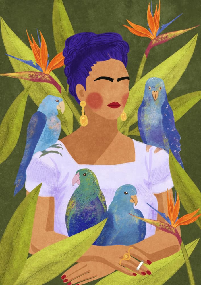 Frida and birds by Raissa Oltmanns — canvas wall art