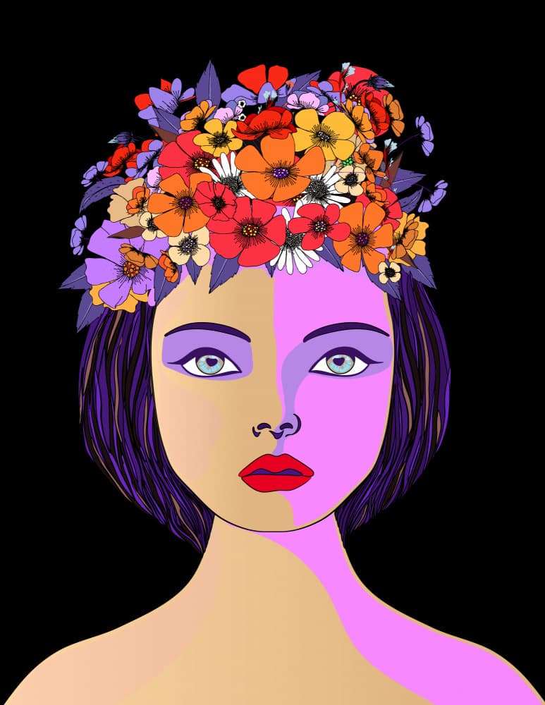Vibrant Flower Crown Portrait by Nicholas — canvas wall art