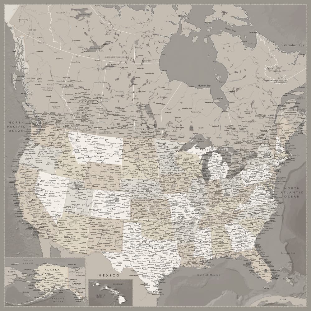 Vintage North America Map by Rosana Laiz Blursbyai — canvas wall art