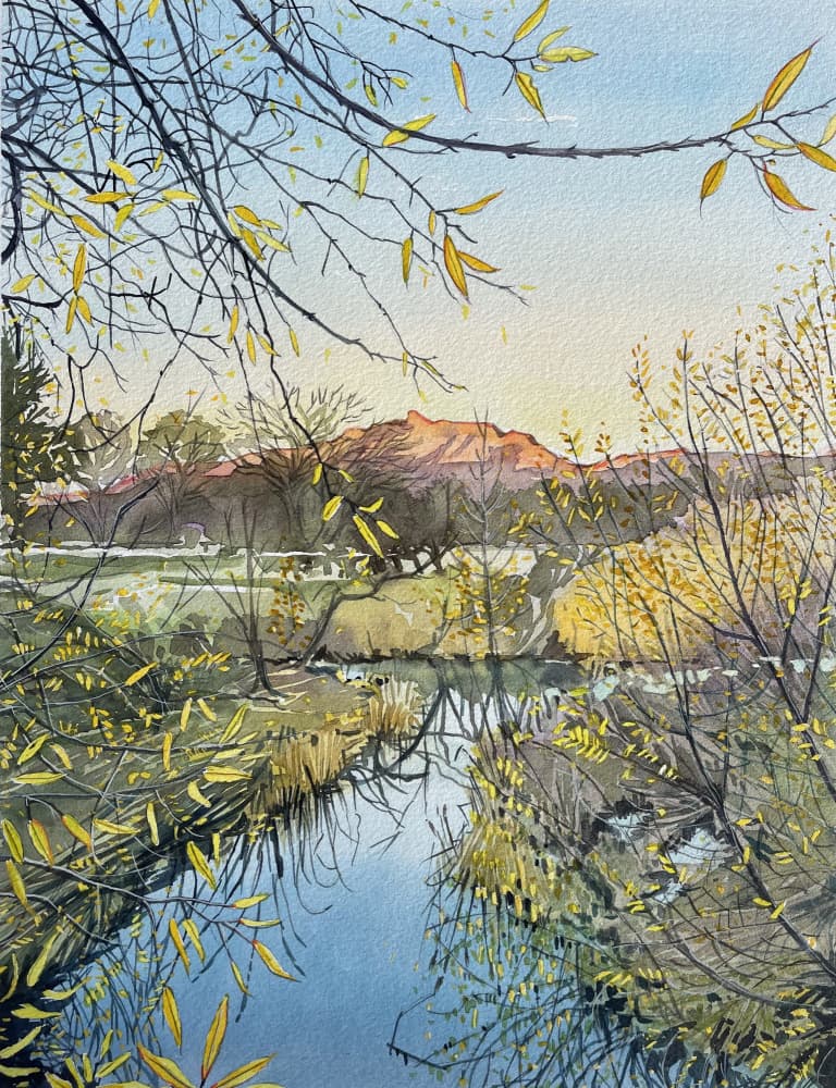 Golden River Reflections by Luisa Millicent — canvas wall art
