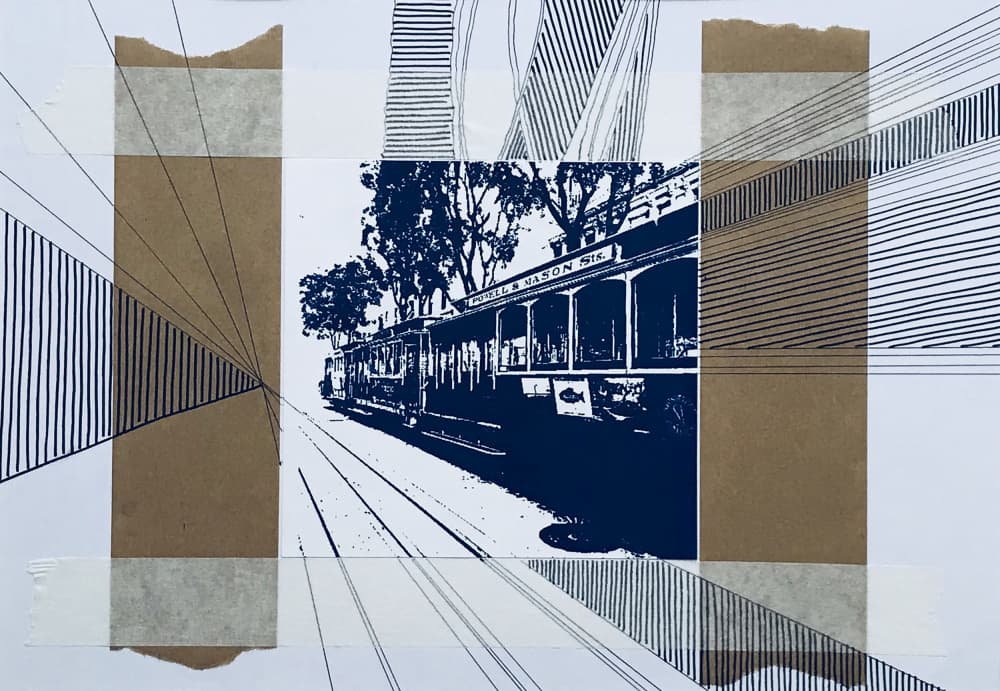 Geometric Tram View by kellymariesmith — canvas wall art