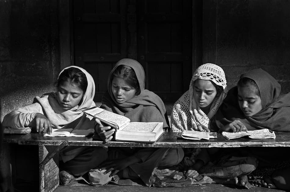 Young Girls Reading by Lou Urlings — canvas wall art
