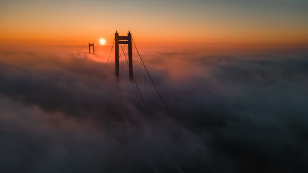 Golden Bridge Fog by Sorin Mosescu — canvas wall art
