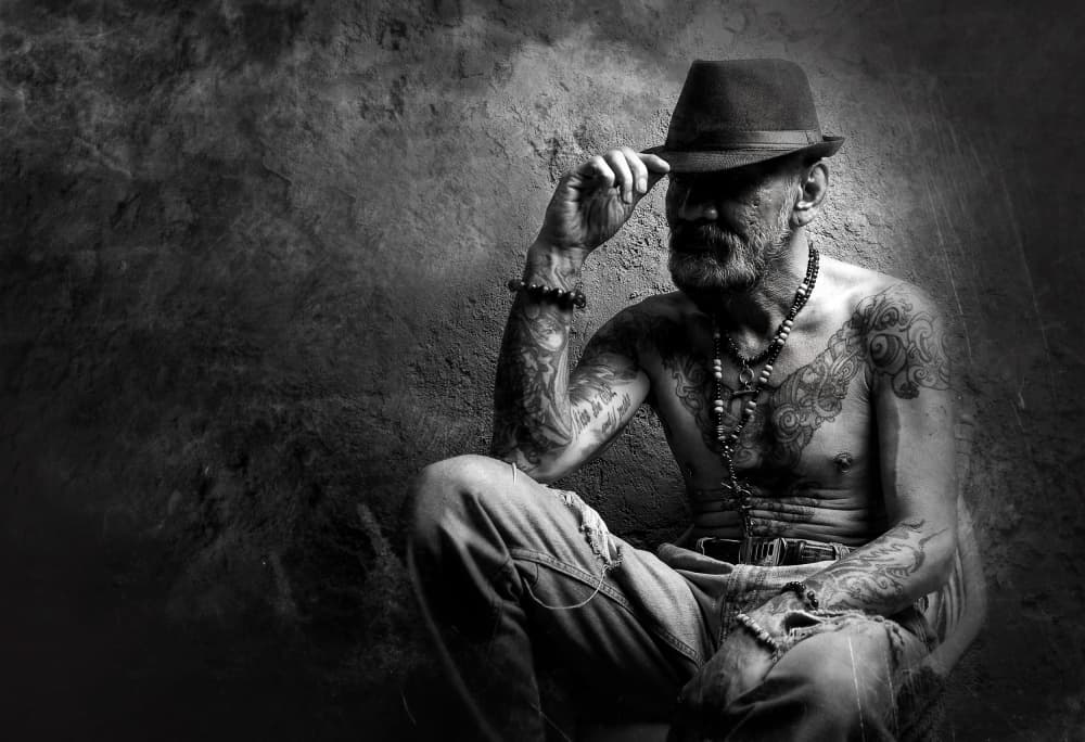 Bearded Man Hat Tattoos by Faizal Besari — canvas wall art