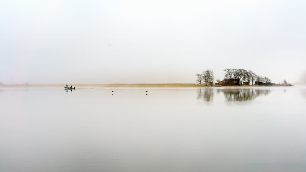 Misty Lake Cabin by Carlos_Grury_Santos — canvas wall art