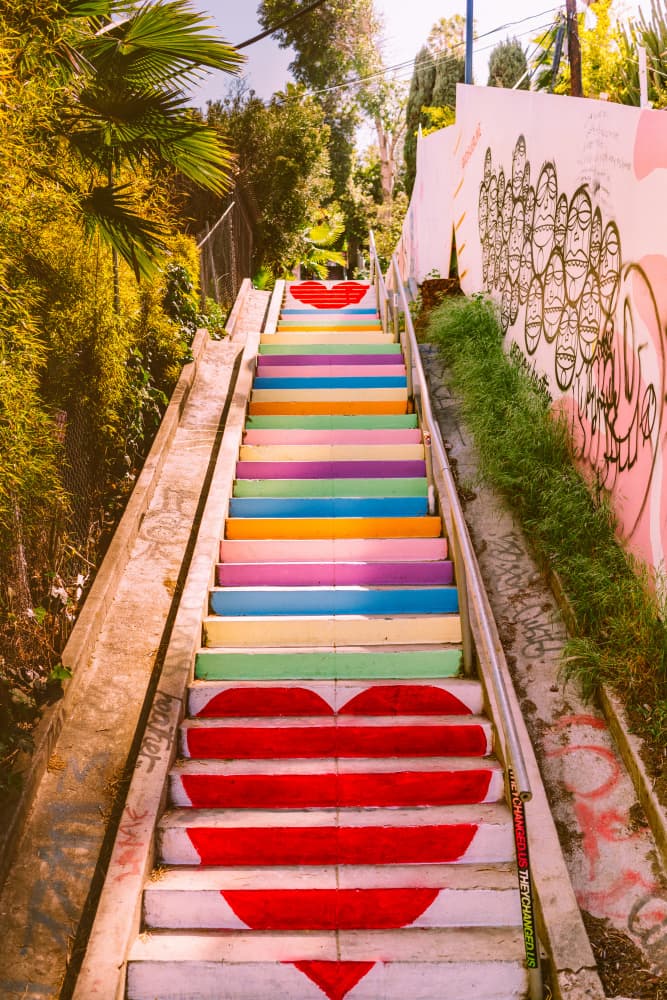 Rainbow Heart Stairs by Bethany Young — canvas wall art