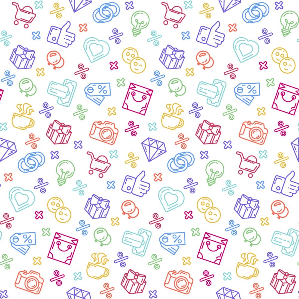 Colorful Shopping Icons Pattern by Marika Barsrsind — canvas wall art