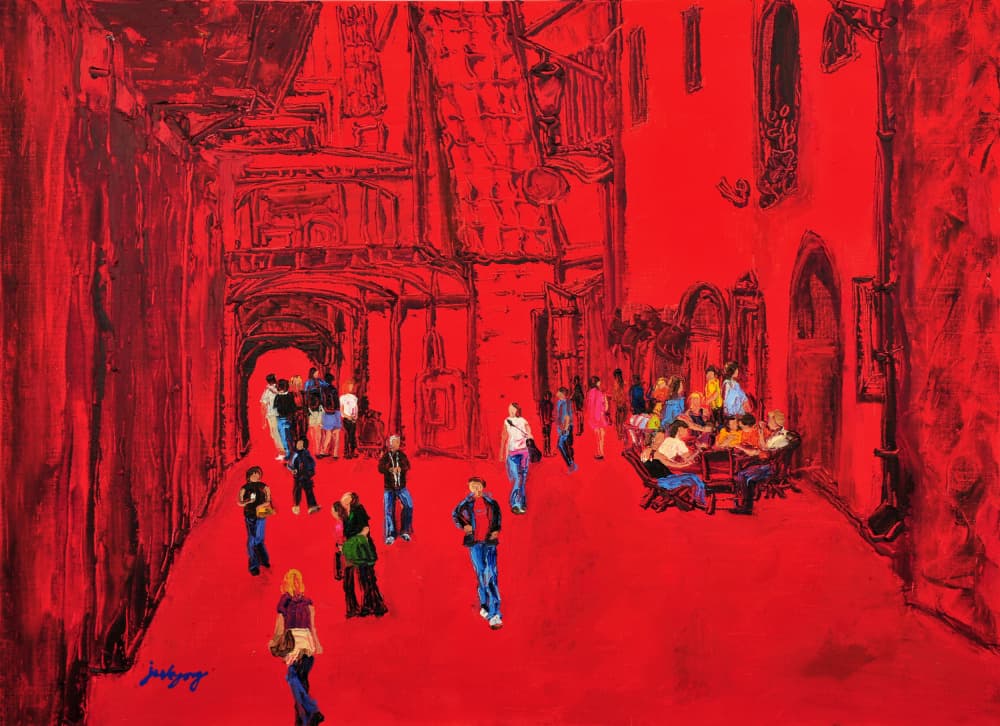 Red City Street Life by Jukyong Park — canvas wall art