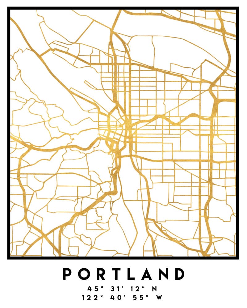 Golden Portland Map by Emiliano Deificus — canvas wall art