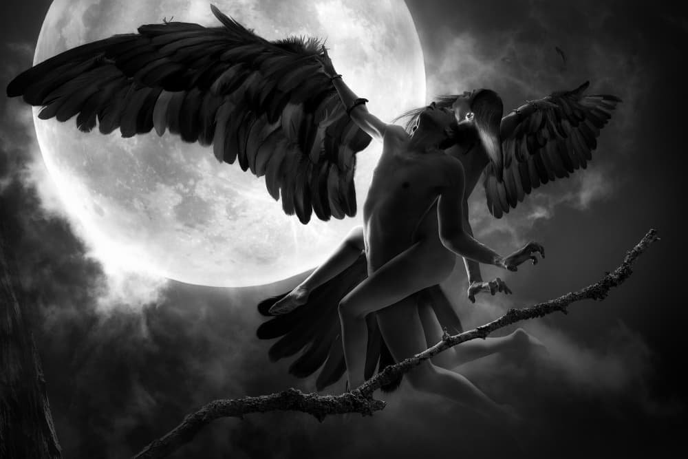 Moonlit Winged Embrace by Christophe Kiciak — canvas wall art
