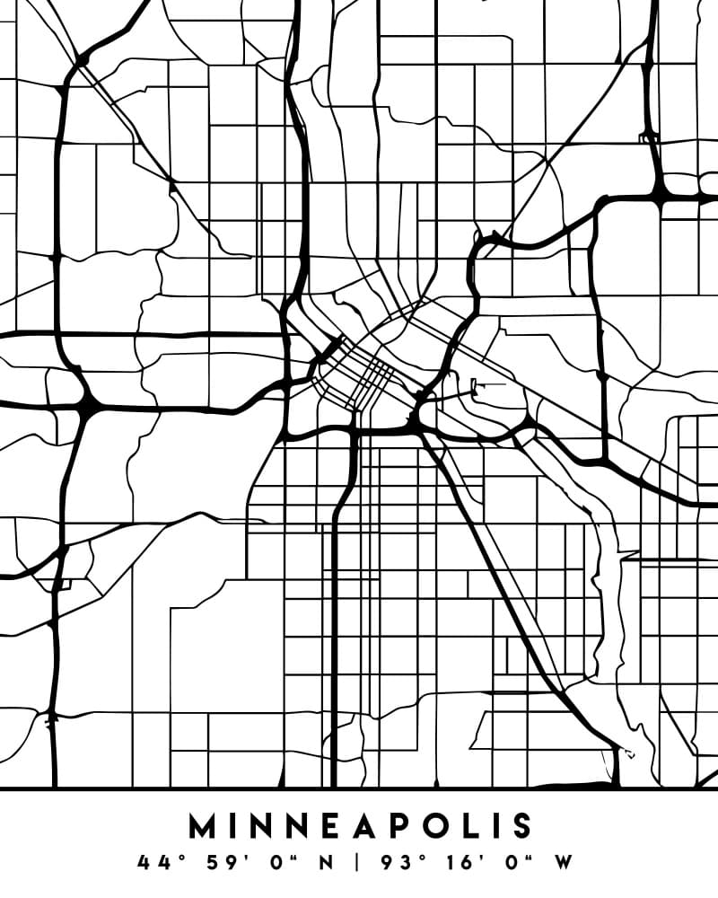 Minimalist Minneapolis Map by Emiliano Deificus — canvas wall art