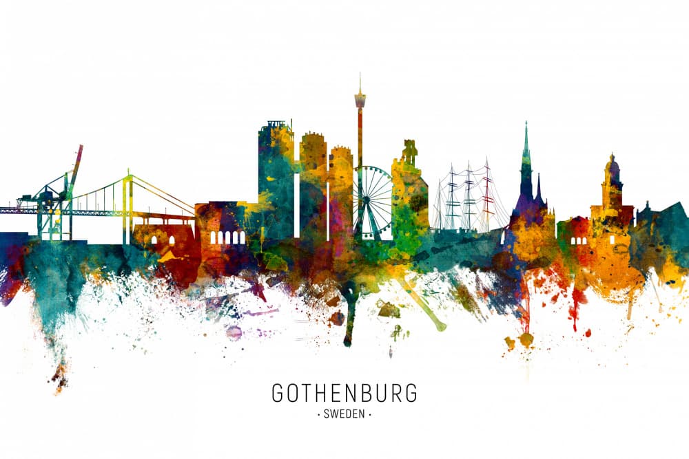 Gothenburg Watercolor Skyline by Michael Tompsett — canvas wall art