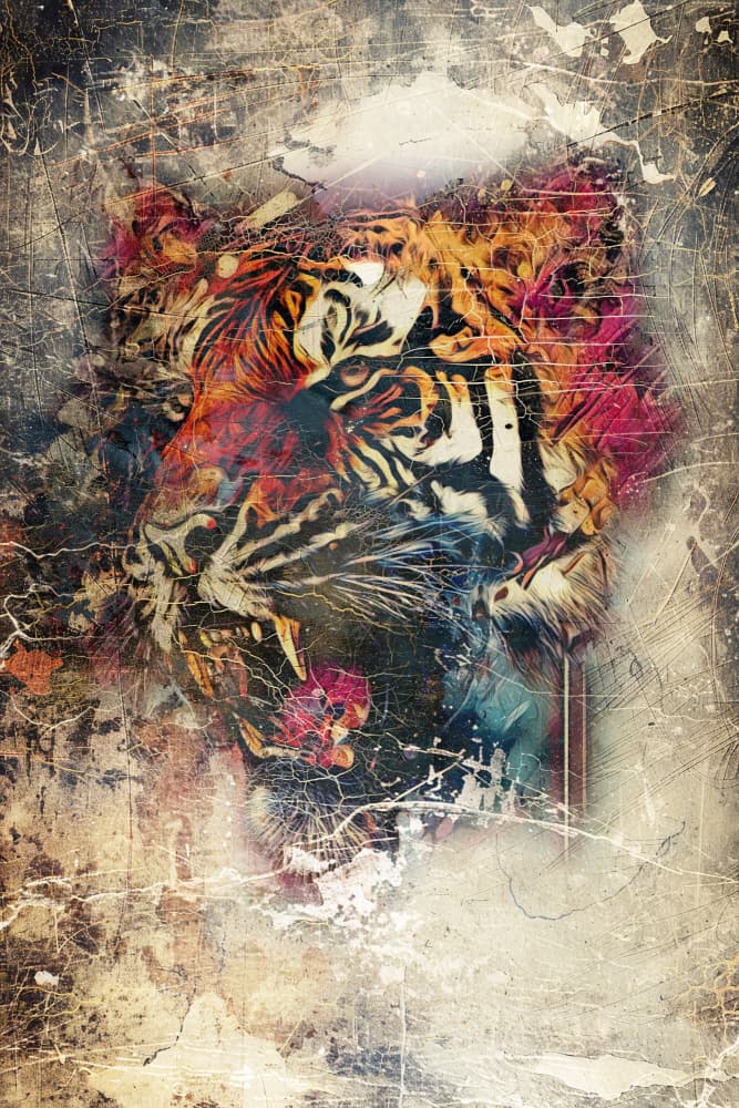 Roaring Grunge Tiger by Rafal Kulik — canvas wall art