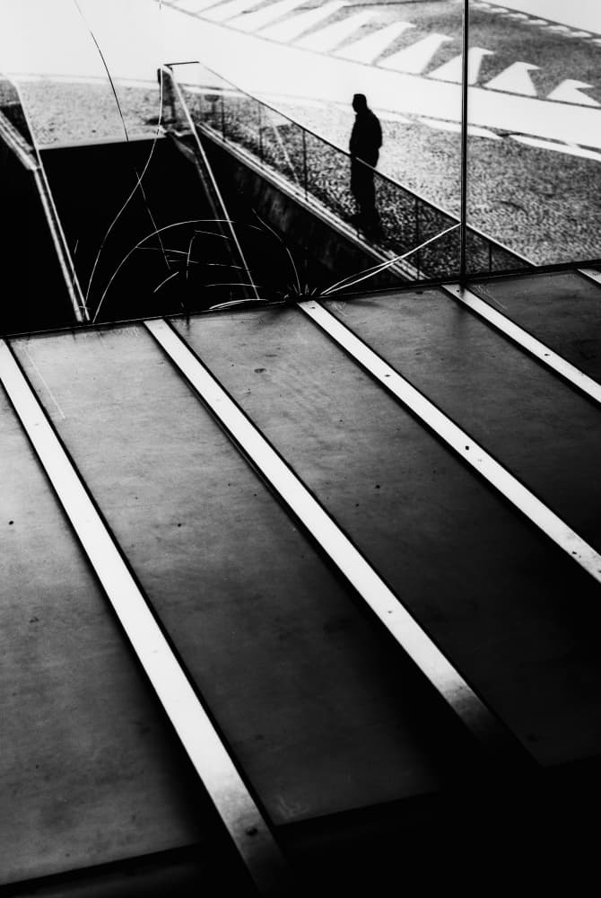 Solitary Figure Urban Geometry by Paulo Abrantes — canvas wall art