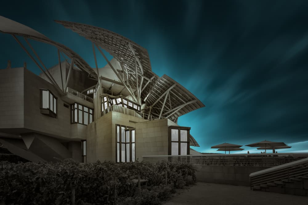 Dramatic Teal Sky Building by Marc Huybrighs — canvas wall art
