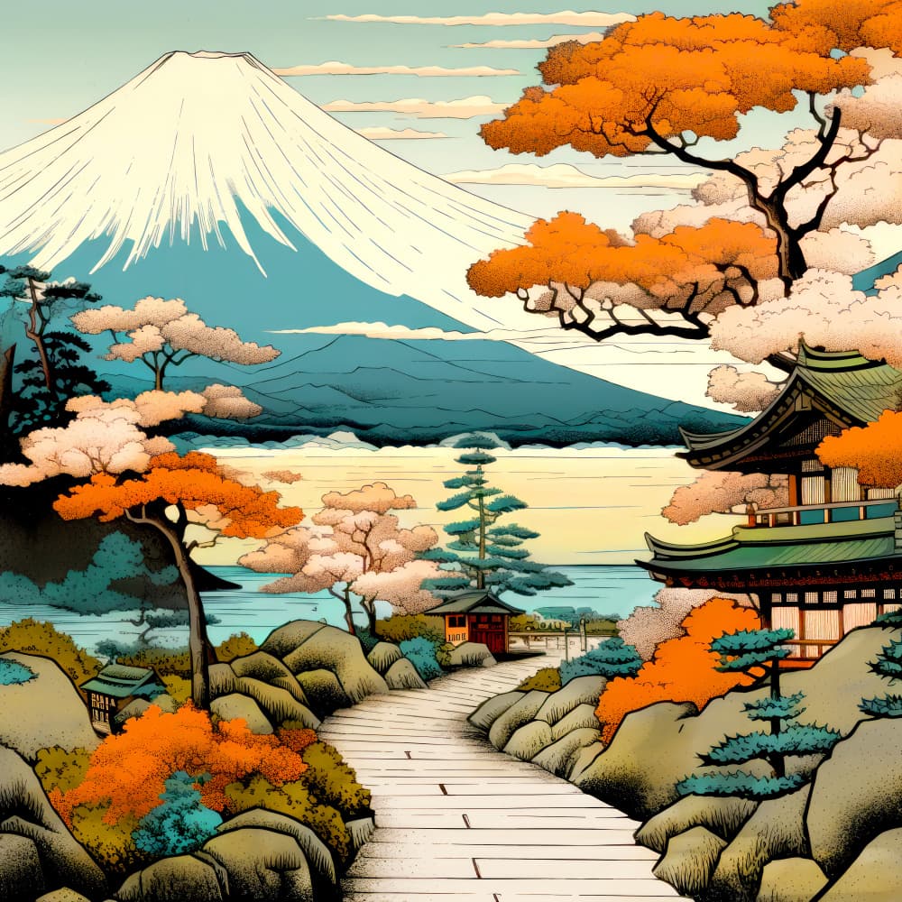 Mount Fuji Autumn Path by Justyna Jaszke — canvas wall art